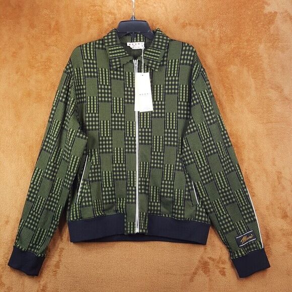 MARNI Mens Sweater Size 48 Green Zip Up Cardigan Sweatshirt Logo Jacquard $1450 - Picture 4 of 16